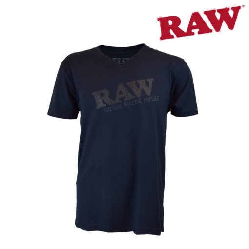 RAW BLACK GLITTER LOGO V-NECK T-SHIRT