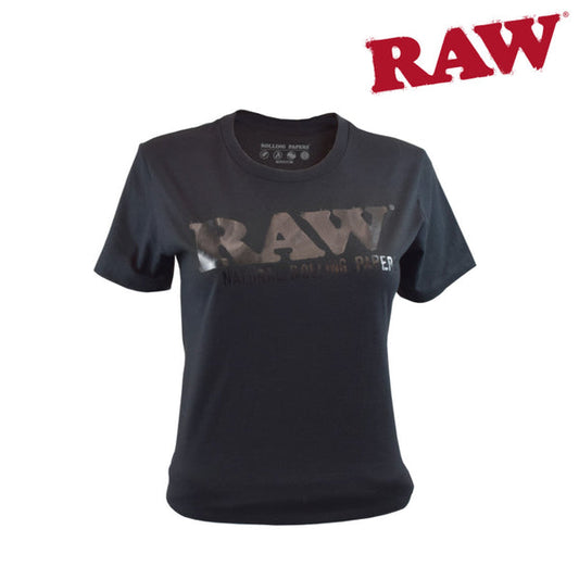 RAW LADIES BLACK SHORT SLEEVE T-SHIRT w/BLACK LOGO